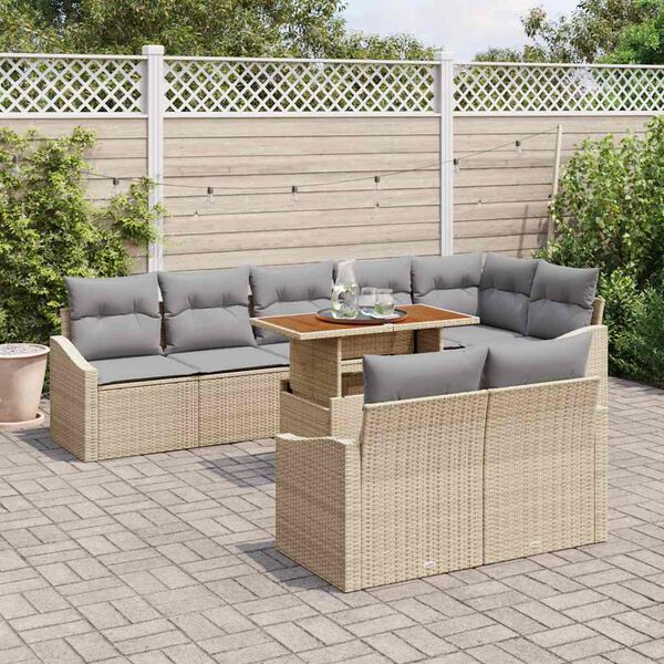 vidaXL Ensemble de canap&eacute; de jardin 9 pcs Beige Poly rotin