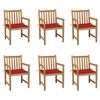 vidaXL Chaises de jardin lot de 6 et coussins rouge Bois teck massif