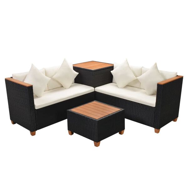 vidaXL Salon de jardin 4 pcs avec coussins Résine tressée Noir