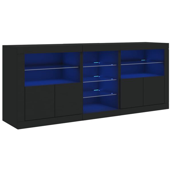 vidaXL Buffet avec lumières LED noir 181,5x37x67 cm