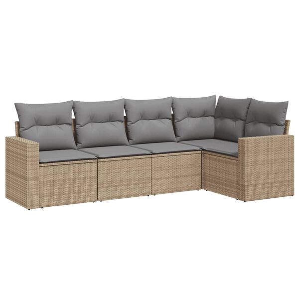 vidaXL Salon de jardin avec coussins 5 pcs beige r&eacute;sine tress&eacute;e