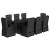 vidaXL Ensemble &agrave; manger de jardin 9pcs coussins noir r&eacute;sine tress&eacute;e
