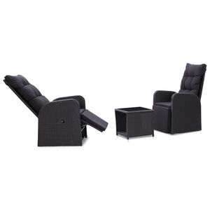 vidaXL Ensemble de bistro 3 pcs avec coussins R&eacute;sine tress&eacute;e Noir