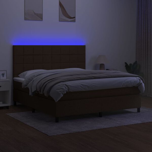 vidaXL Sommier &agrave; lattes de lit matelas et LED Marron fonc&eacute; 180x200cm