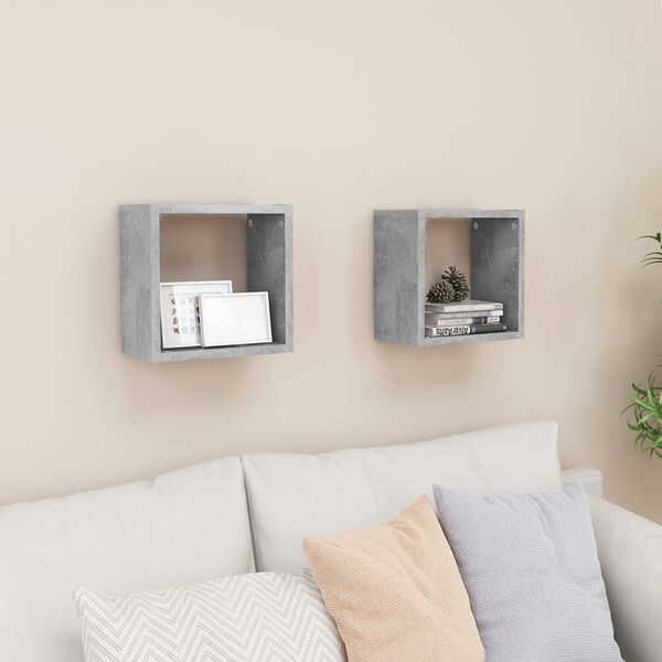vidaXL &Eacute;tag&egrave;res cube murales 2 pcs Gris b&eacute;ton 26x15x26 cm