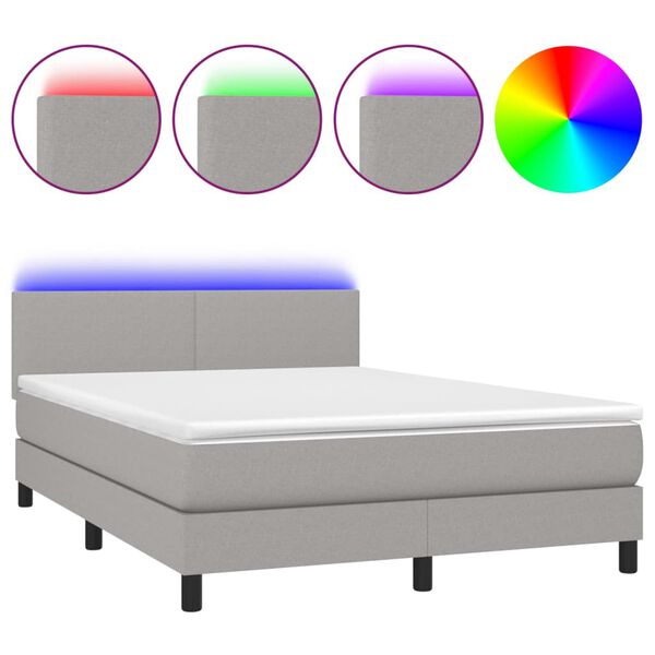 vidaXL Sommier &agrave; lattes de lit et matelas et LED Gris clair 140x200 cm