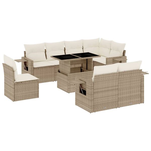 vidaXL Salon de jardin avec coussins 9 pcs beige r&eacute;sine tress&eacute;e