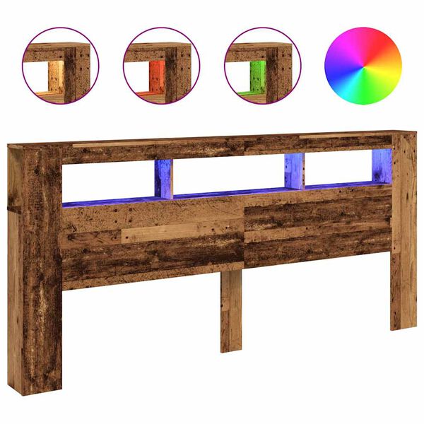 vidaXL T&ecirc;te de lit &agrave; LED vieux bois 220x18,5x103,5cm bois d'ing&eacute;nierie