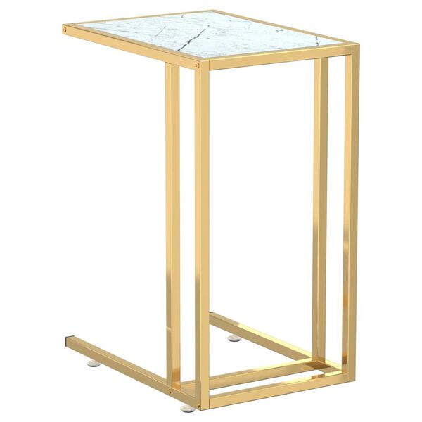 vidaXL Table d'appoint ordinateur Marbre blanc 50x35x65cm Verre trempé