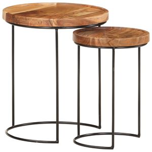 vidaXL Ensemble de table basse 2 pcs bois d'acacia massif et acier