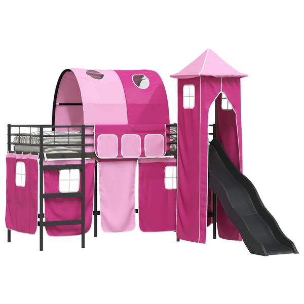 vidaXL Lit mezzanine pour enfants Noir et rose 99,5 x 190 cm M&eacute;tал
