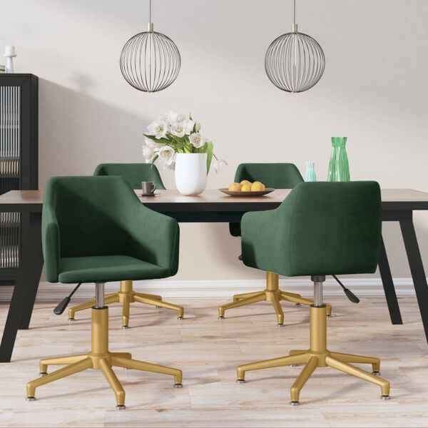 vidaXL Chaises pivotantes &agrave; manger lot de 4 Vert fonc&eacute; Velours
