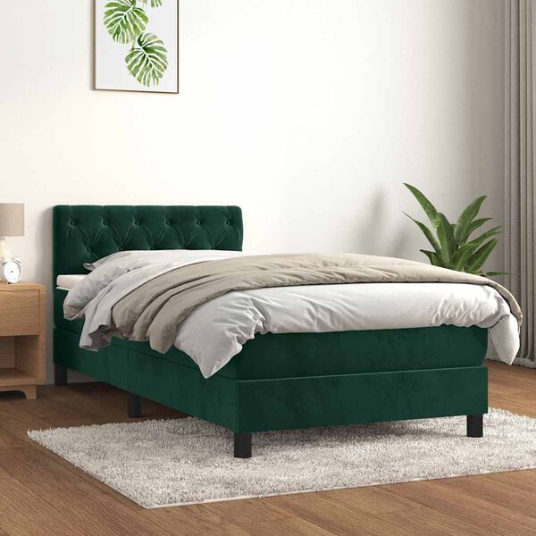 vidaXL Sommier &agrave; lattes de lit avec matelas Vert fonc&eacute; 90x200 cm