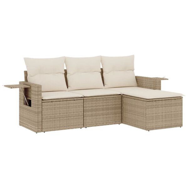 vidaXL Salon de jardin avec coussins 4 pcs beige r&eacute;sine tress&eacute;e