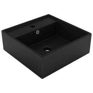 vidaXL Lavabo carr&eacute; de luxe &agrave; trop-plein Noir mat 41x41 cm C&eacute;ramique
