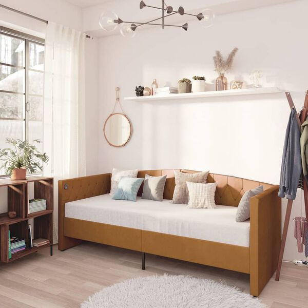 vidaXL Lit avec &eacute;clairage USB Marron Velours 90x200 cm