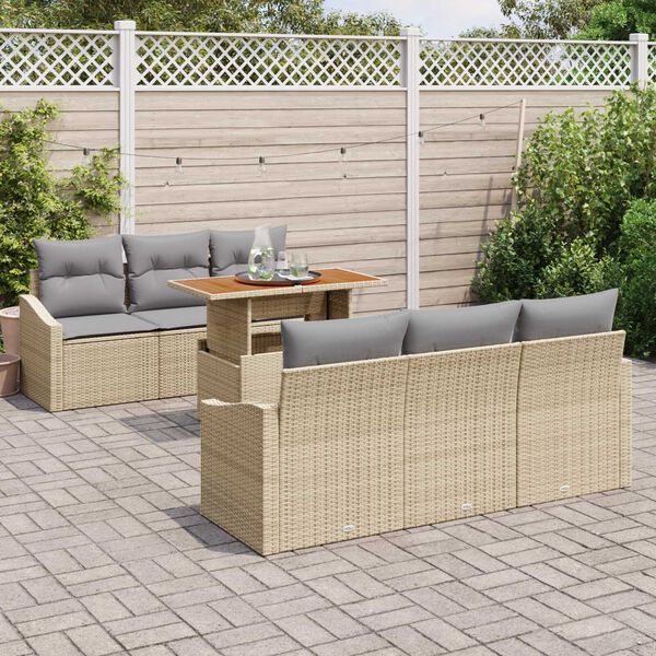 vidaXL Ensemble de canap&eacute; de jardin avec coussin 7 pcs Beige et gris