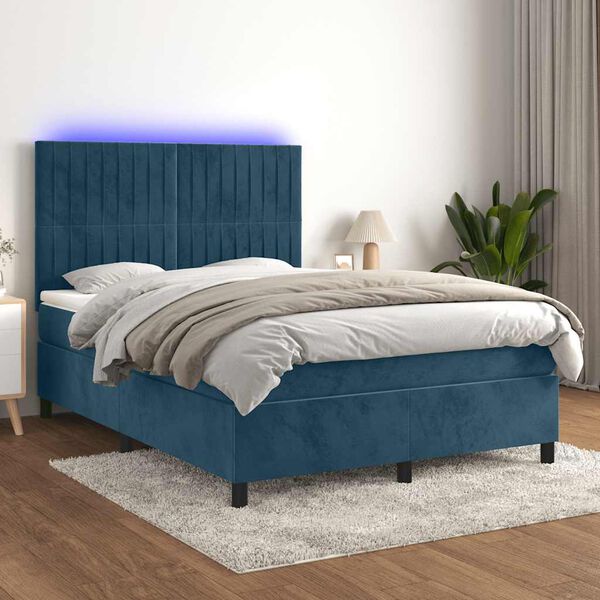 vidaXL Sommier &agrave; lattes de lit avec matelas LED Bleu fonc&eacute; 140x190 cm