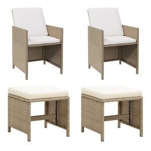 vidaXL Chaises de jardin avec tabourets lot de 2 R&eacute;sine tress&eacute;e Beige