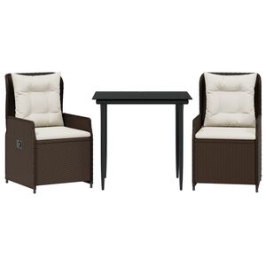 vidaXL Ensemble &agrave; manger de jardin 3 pcs et coussins marron poly rotin
