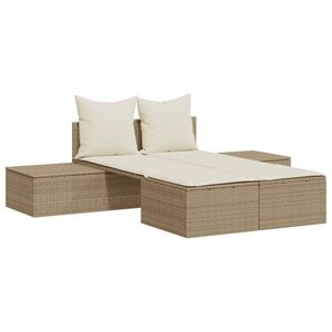 vidaXL Chaise longue double avec coussins beige r&eacute;sine tress&eacute;e