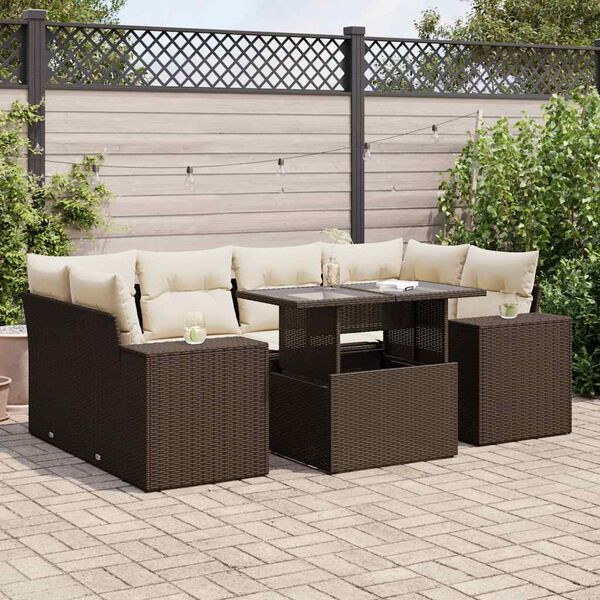 vidaXL Salon de jardin avec coussins 7 pcs marron r&eacute;sine tress&eacute;e