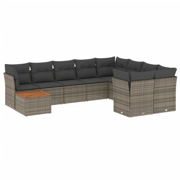 vidaXL Salon de jardin avec coussins 10 pcs gris r&eacute;sine tress&eacute;e