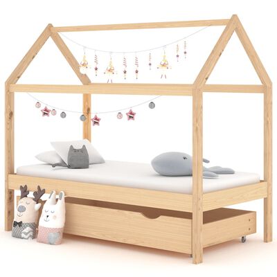 Cadre de lit enfant avec tiroir 80x160 cm en bois de pin avec