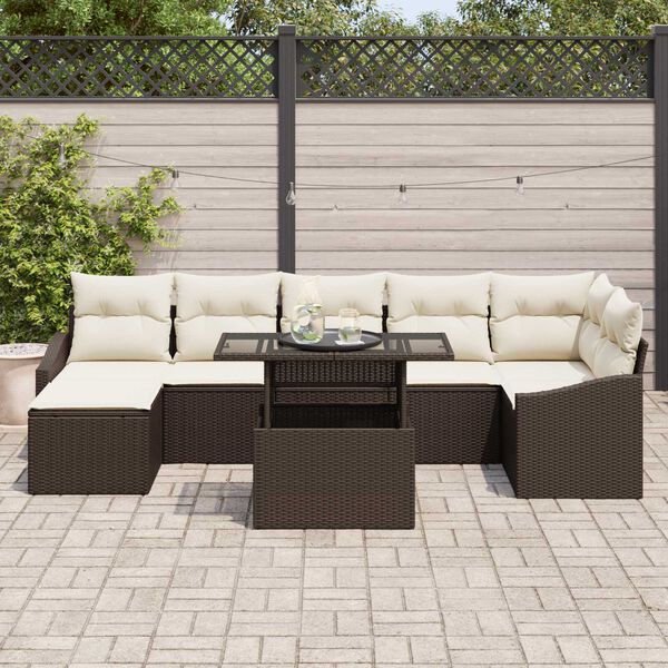 vidaXL Ensemble de canap&eacute; de jardin avec coussin 8 pcs Marron et Cr&egrave;me