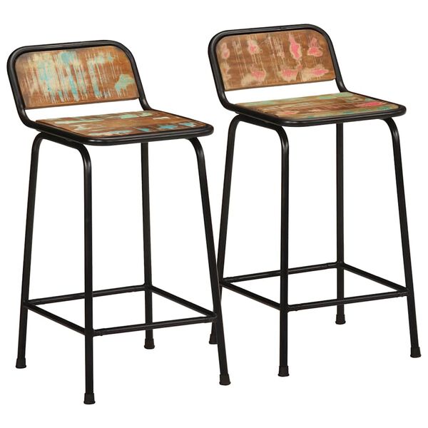 vidaXL Tabourets de bar lot de 2 46x35,5x80cm bois massif r&eacute;cup&eacute;ration