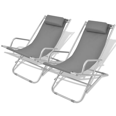 vidaXL Chaises inclinables de terrasse lot de 2 Acier Gris