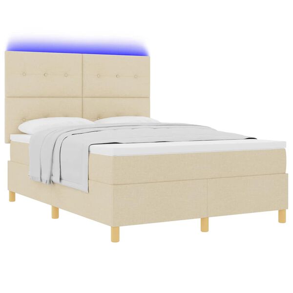 vidaXL Lit &agrave; ressort LED avec matelas Cr&egrave;me 160 x 200 cm tissu