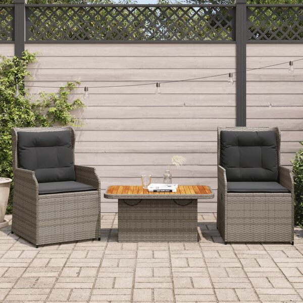 vidaXL Salon de jardin 3 pcs avec coussins Gris R&eacute;sine tress&eacute;e