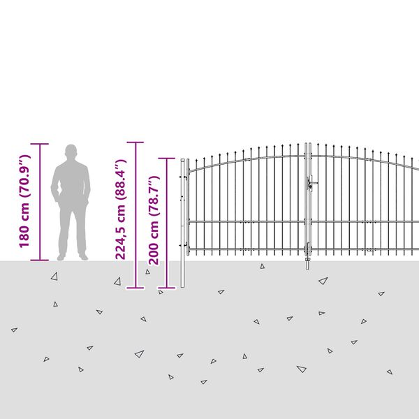 vidaXL Porte de Jardin avec verrouillage Gris 195 x 400 cm Acier