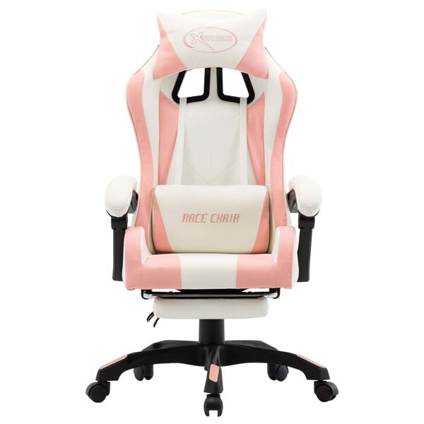vidaXL Fauteuil de jeux vidéo et repose-pied Rose et blanc Similicuir