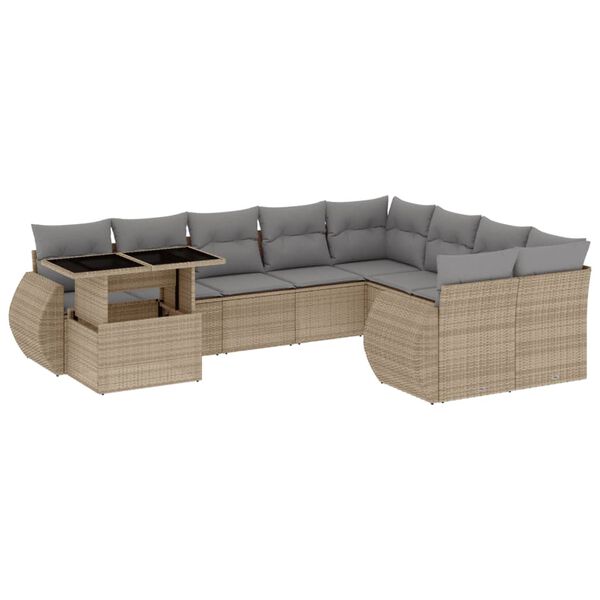 vidaXL Salon de jardin avec coussins 10 pcs beige r&eacute;sine tress&eacute;e