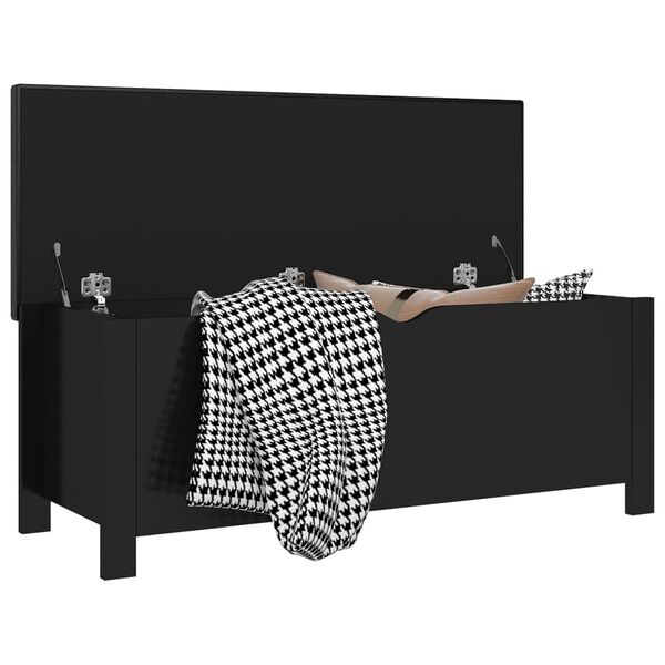 vidaXL Bo&icirc;te de rangement avec coussin Noir brillant Bois d'ing&eacute;nierie