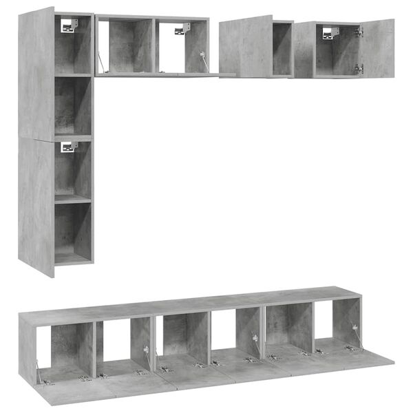 vidaXL Ensemble de meuble TV 8 pcs Gris b&eacute;ton Bois d'ing&eacute;nierie
