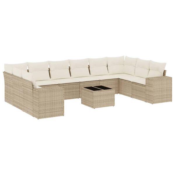 vidaXL Salon de jardin 11 pcs avec coussins beige r&eacute;sine tress&eacute;e