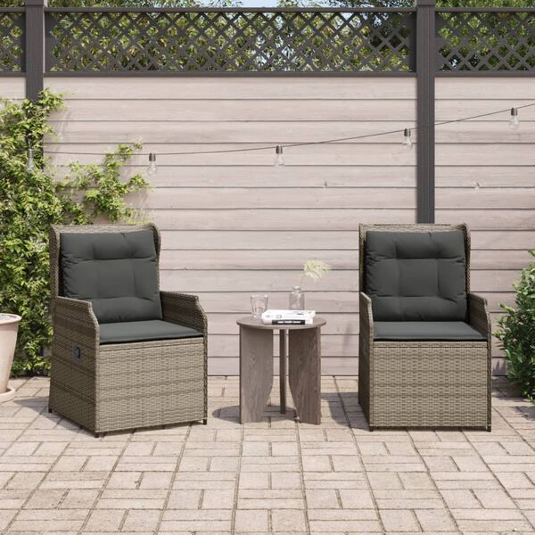 vidaXL Chaises inclinables de jardin lot de 2 et coussins gris rotin