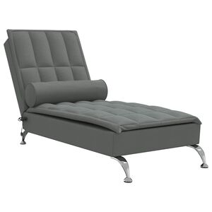 vidaXL Chaise longue de massage avec traversin gris fonc&eacute; tissu