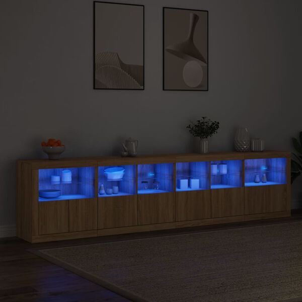 vidaXL Buffet avec lumi&egrave;res LED ch&ecirc;ne sonoma 283x37x67 cm