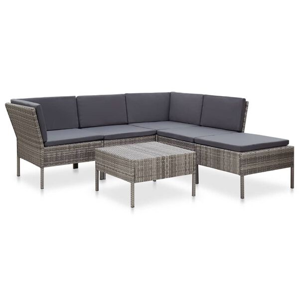 vidaXL Salon de jardin 6 pcs avec coussins résine tressée gris