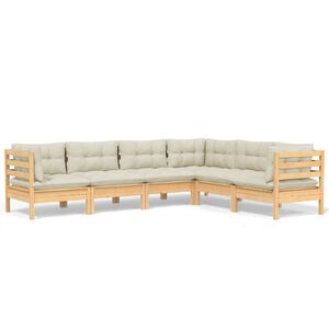 vidaXL Salon de jardin 6 pcs avec coussins cr&egrave;me Bois de pin massif