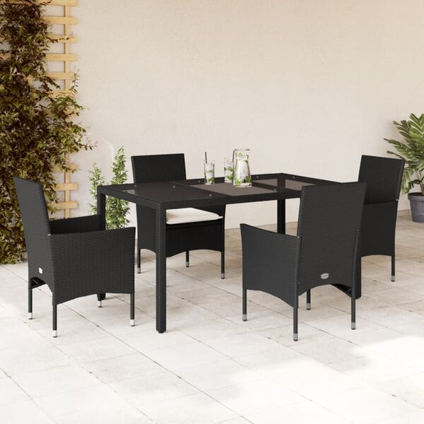 vidaXL Ensemble &agrave; manger de jardin et coussins 5 pcs noir rotin verre