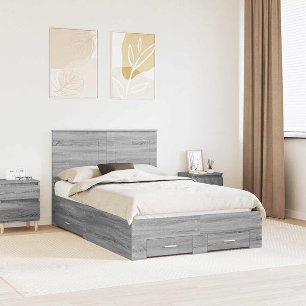 vidaXL Cadre de lit Gris Sonoma 120 x 190 cm Bois d'ing&eacute;nierie