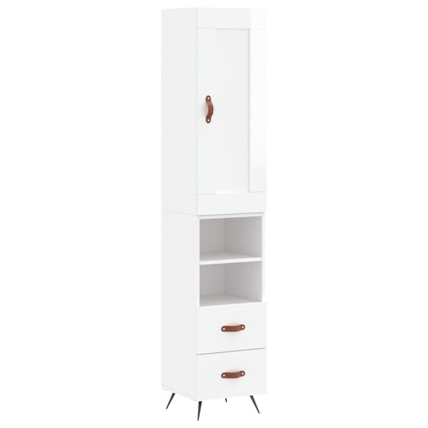 vidaXL Buffet haut Blanc brillant 34,5x34x180 cm Bois d'ing&eacute;nierie