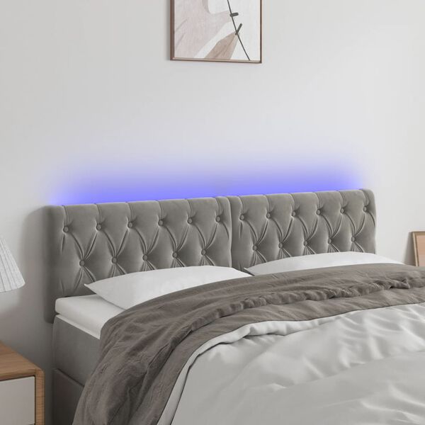 vidaXL T&ecirc;te de lit &agrave; LED Gris clair 144x7x78/88 cm Velours