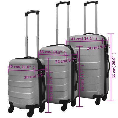 vidaXL Jeu de valises rigides 3 pièces Argenté 45,5/55/66 cm