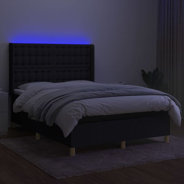 vidaXL Sommier &agrave; lattes de lit matelas et LED Noir 140x200 cm Tissu
